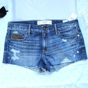 Abercrombie & Fitch Beaded Boho High-Rise Denim Shorts Size 6